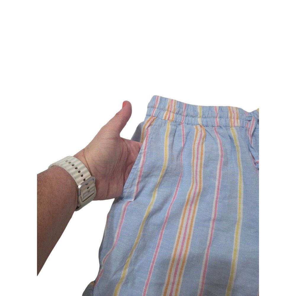 NWT Crown & Ivy Linen Blend Ruffle Leg Shorts Blue Pink Stripe Pockets M B32.1 - Picture 6 of 10
